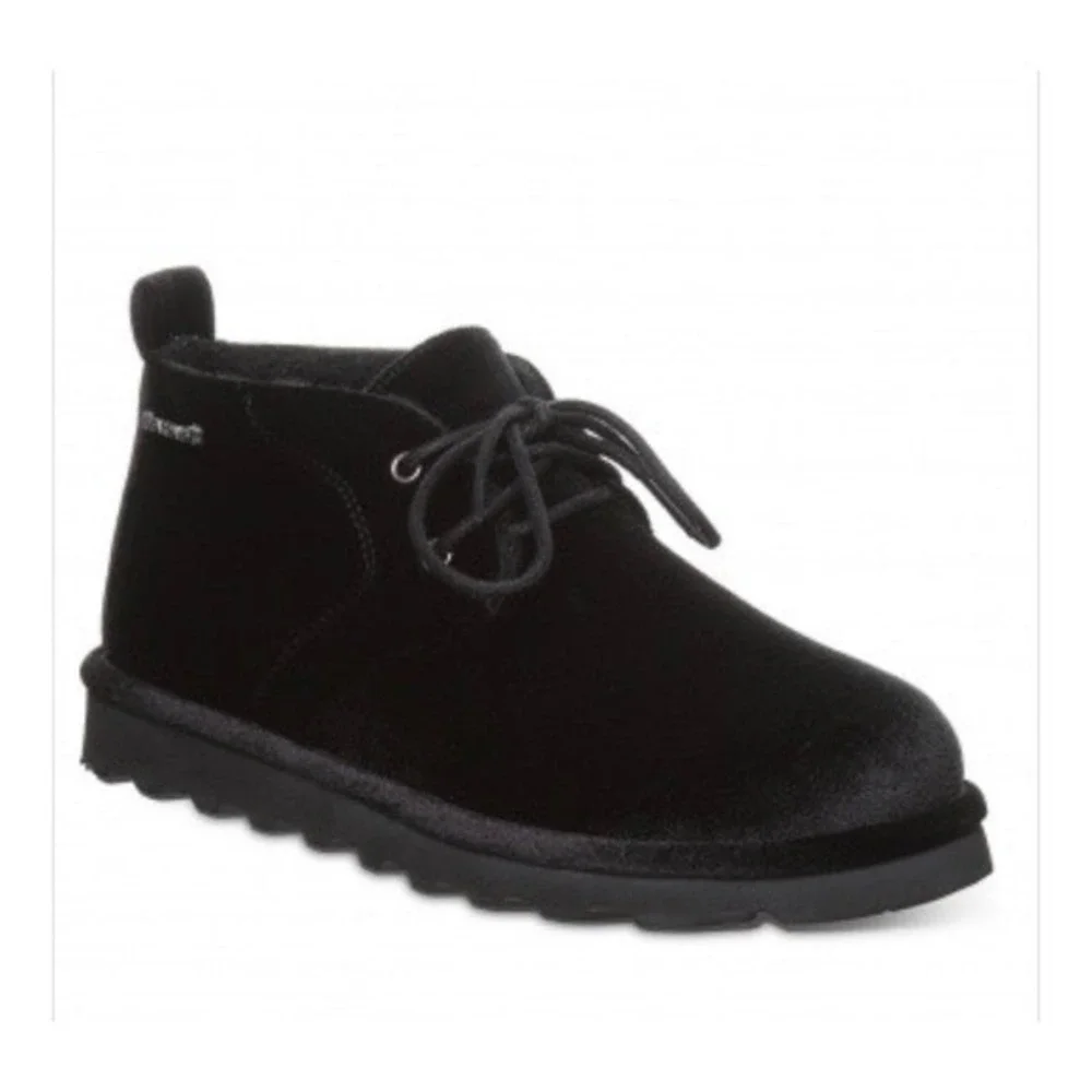 Bearpaw Skye Black Suede Leather Chukka  Boots Wool Lined Women Ankle Booties 10